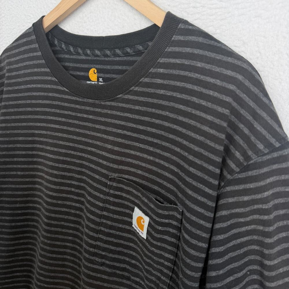 CARHARTT Shirt Mens XL K87 Loose Fit Pocket Tee Heavyweight Striped Cotton Black